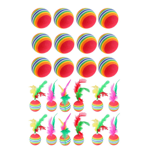 12pcs Kitten Colored Rainbow Toy Balls Lovely Teasing Toy with Feather for Cats