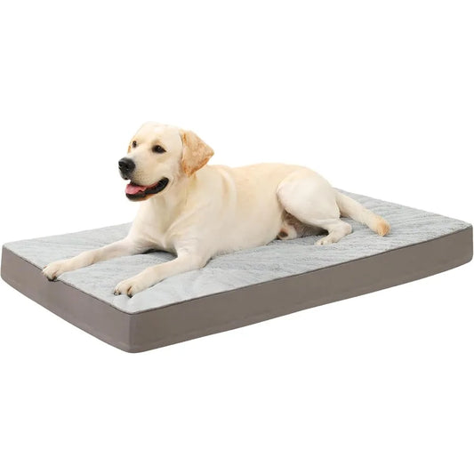 Orthopedic Dog Bed Dog Crate Bed Waterproof for Large Dogs Deluxe Plush Washable Pet Mat with Egg Crate Foam Removable Cover 35