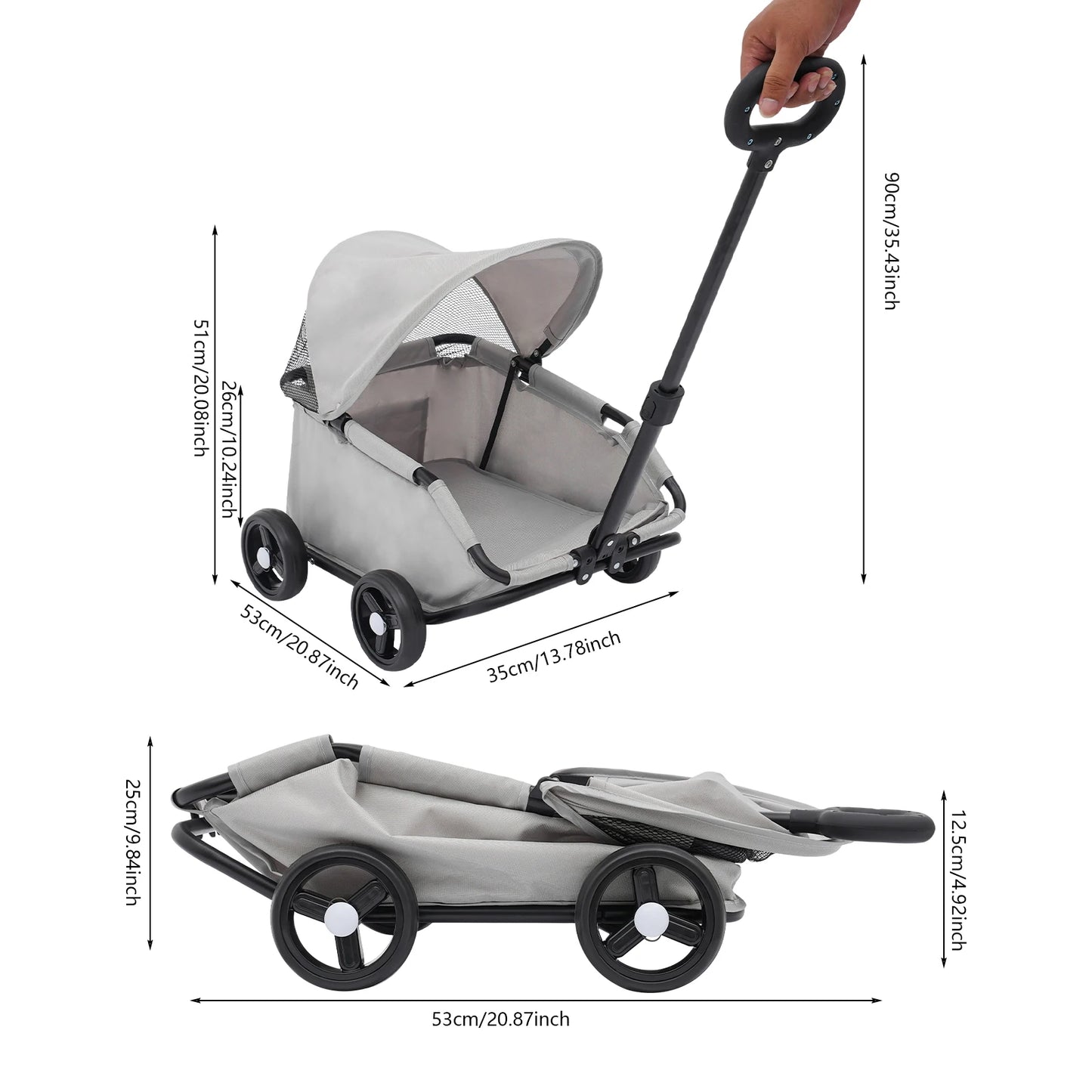 Pet Stroller for Shopping, Walking, 7kg/15.43lbs Load Capacity, Grey / Black Optional, Folding Cart with 4 Wheels for Small Dogs