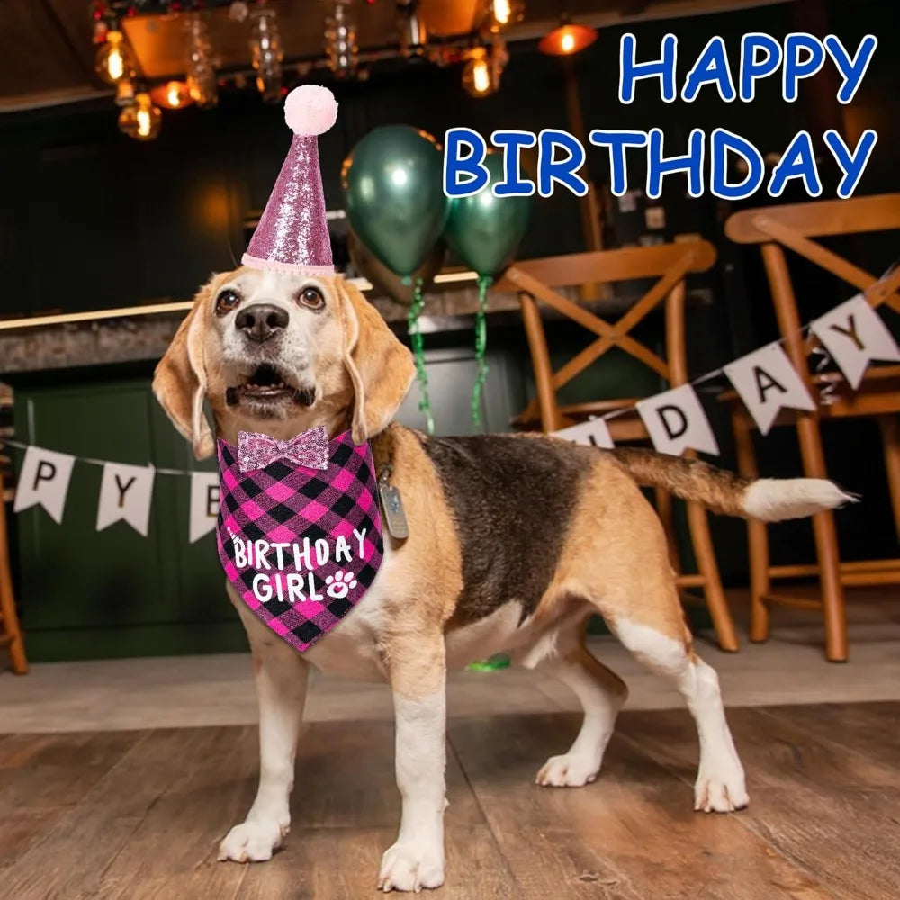 Dog Birthday Party Supplies Decorations with Dog Bandanas/Birthday Hat/Bow Tie Collar with 0-8 Numbers, for Medium Small Dogs Pe