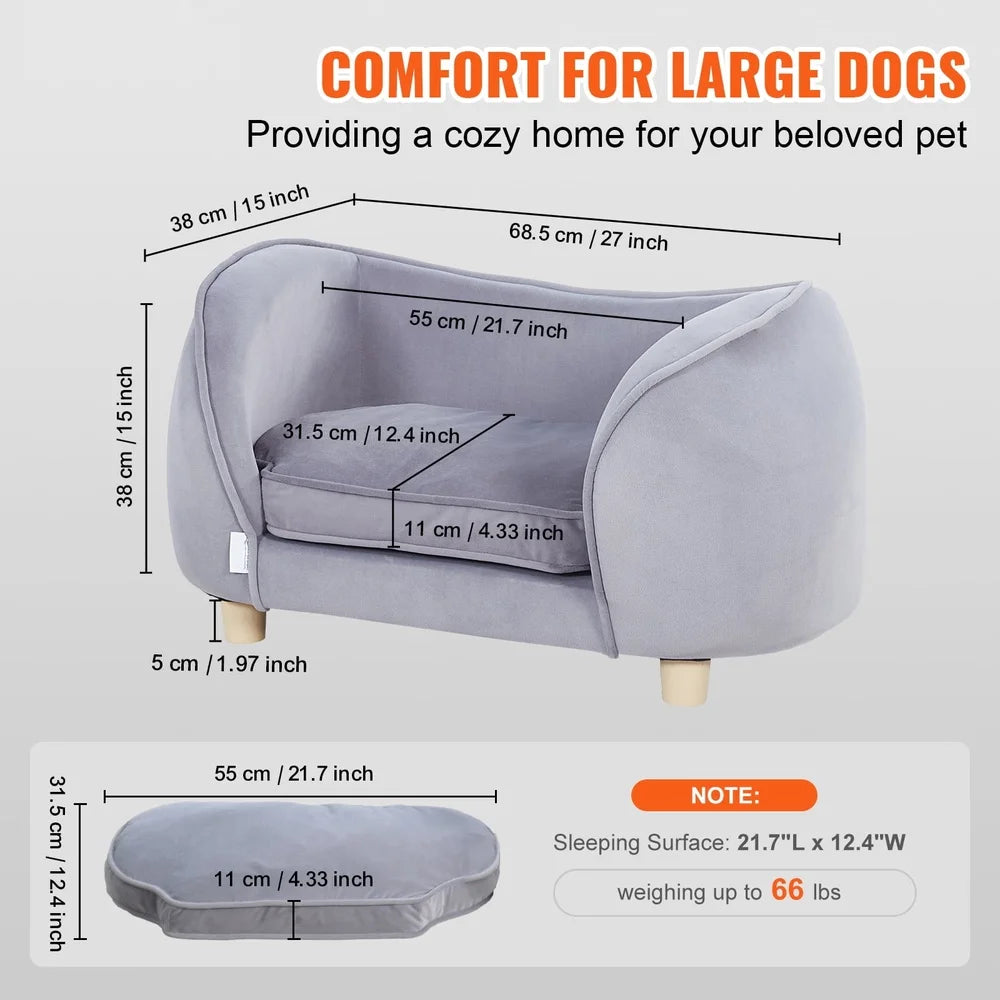 Comfortable Pet Sofa Bed Small Dogs Cats Scratch-Resistant Velvet Durable Wood Frame Easy Clean Stylish Home Decor