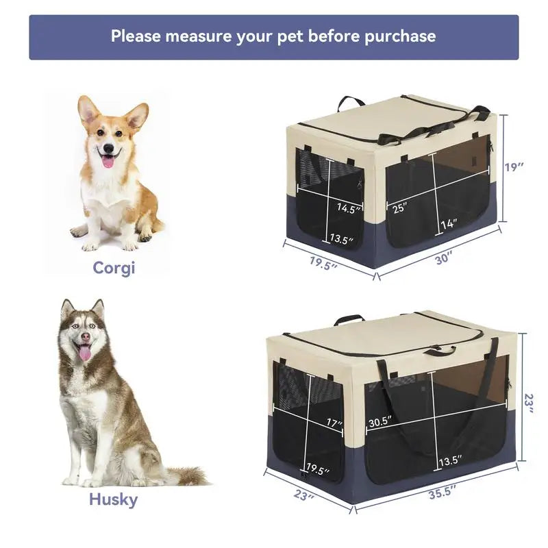 Adjustable Fabric Dog Crate - Travel Design with 3 Doors, Strengthened Sewing, Durable Iron Pipe Frame