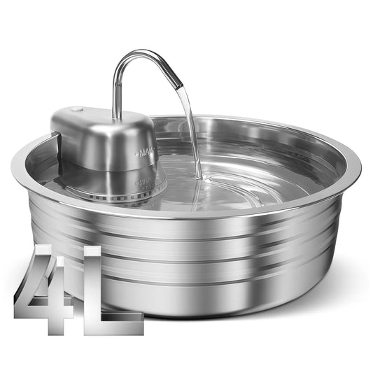 Cat Water Fountain Stainless Steel, 108oz/3.2L Pet Water Fountain With Ultra Quiet Pump, Filtration System,Water Level Window