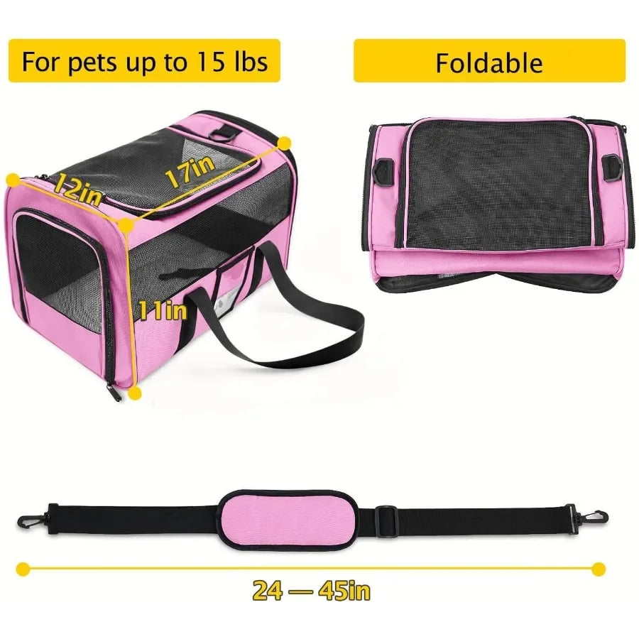 Airline Approved Soft Pet Carrier for Medium and Small Cats and Dogs TSA Approved Travel Carrier for Pets Up to 15 Lbs Lightwei