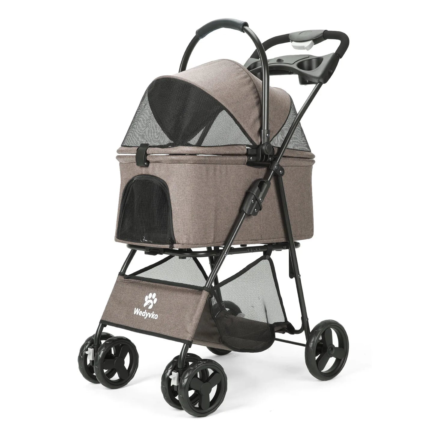 Wedyvko Luxury Detachable Pet Stroller Light Cup Holder Design Four-wheeled Universal Wheel Dog Cart Outdoor Travel Carrying Bag
