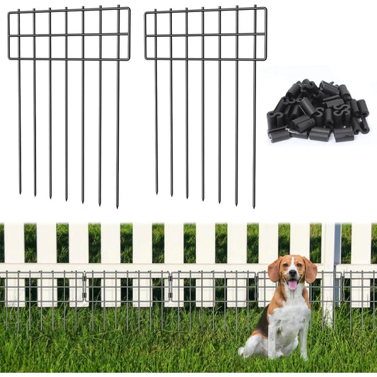 25-Pack Rustproof Animal Fence - 17inHx27ftL No-Dig Metal Wire Panels for Garden/Patio, Pet Barrier with Ground Stakes (Black)