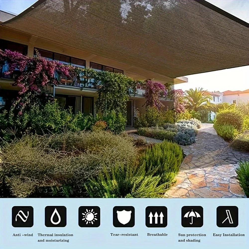 High-Quality Sunshade Net Cover - Coffee Color - Made of Thick and Wear-Resistant Material, Treated with Sun Protection Technolo