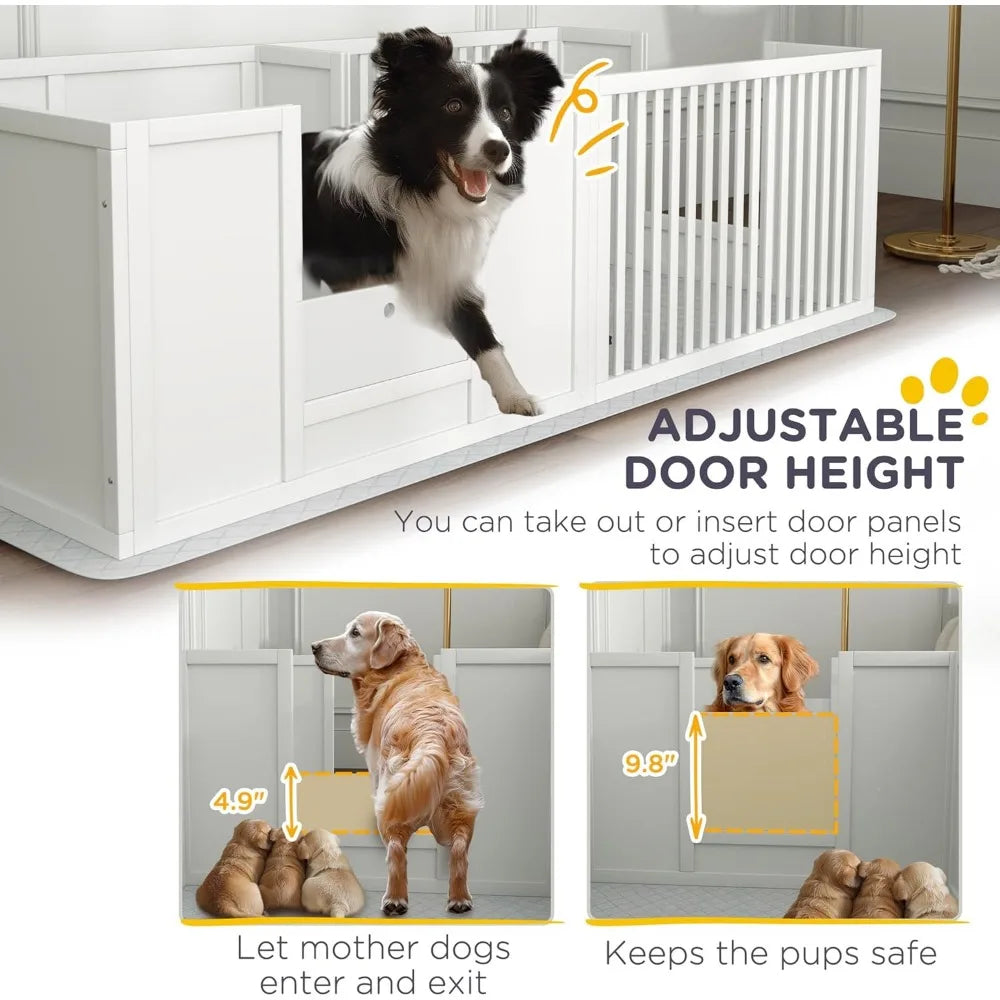 Whelping Box for Dogs, Dog Whelping Box with Waterproof Pee Pad & Adjustable Door for Small, Medium & Large Breed Dogs, 65" x 3