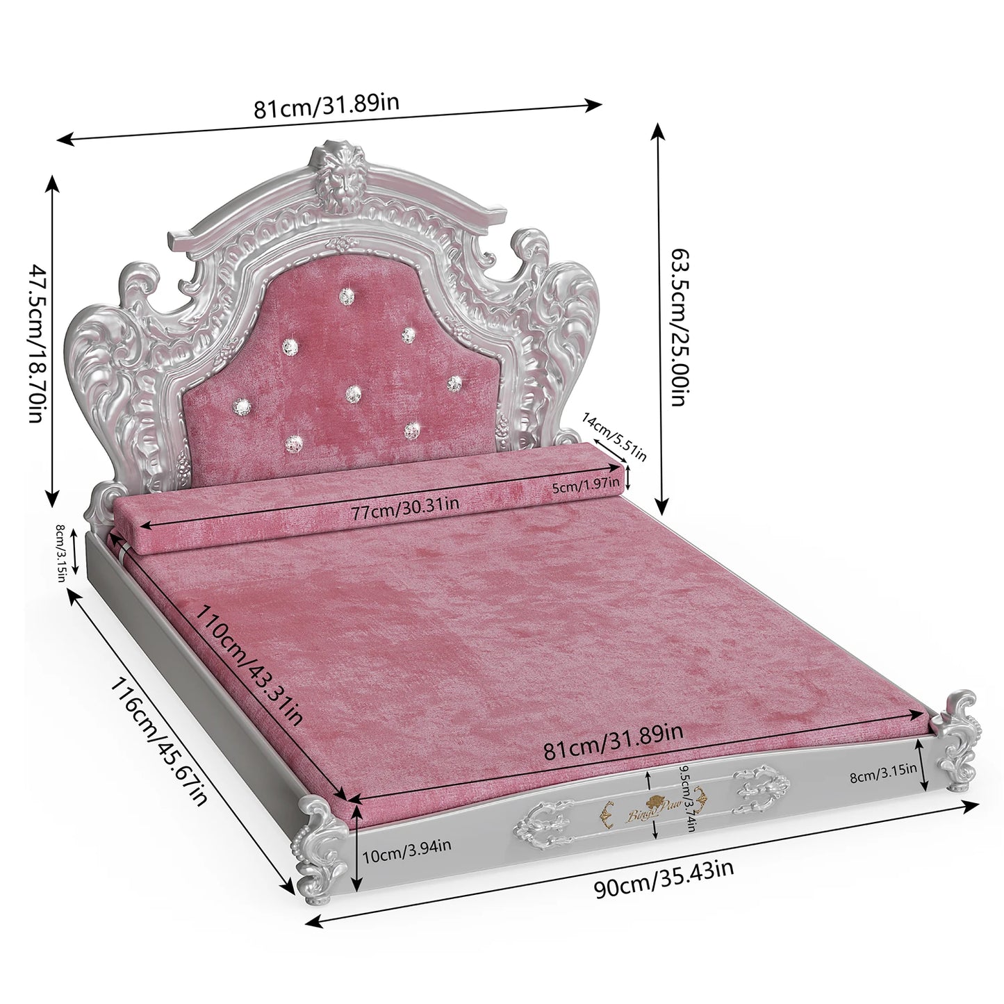 Luxury Pet Bed with Headboard, Washable Dutch Velvet Cover, Dog and Cat Bed, High Elastic Sponge, XXLarge