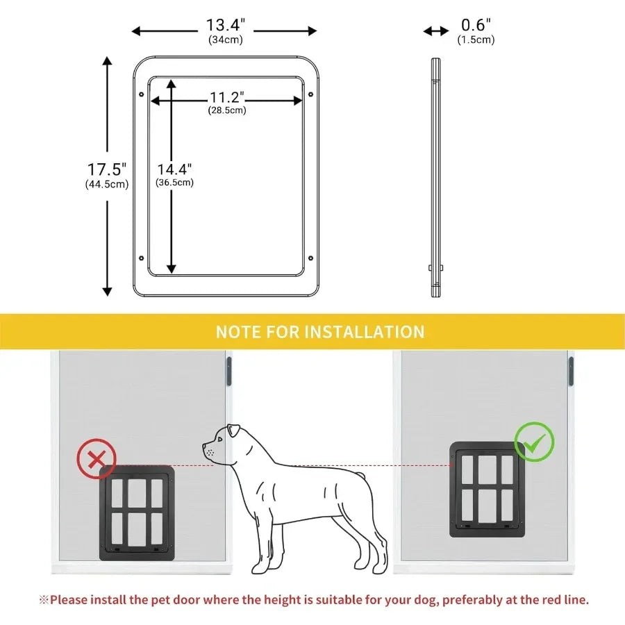 Enjoying Dog Door for Screen Doors Passage Opening 11.2 x 14.4 Access Freely Magnetic Swing Flap Large Pet Door for Sliding Scr