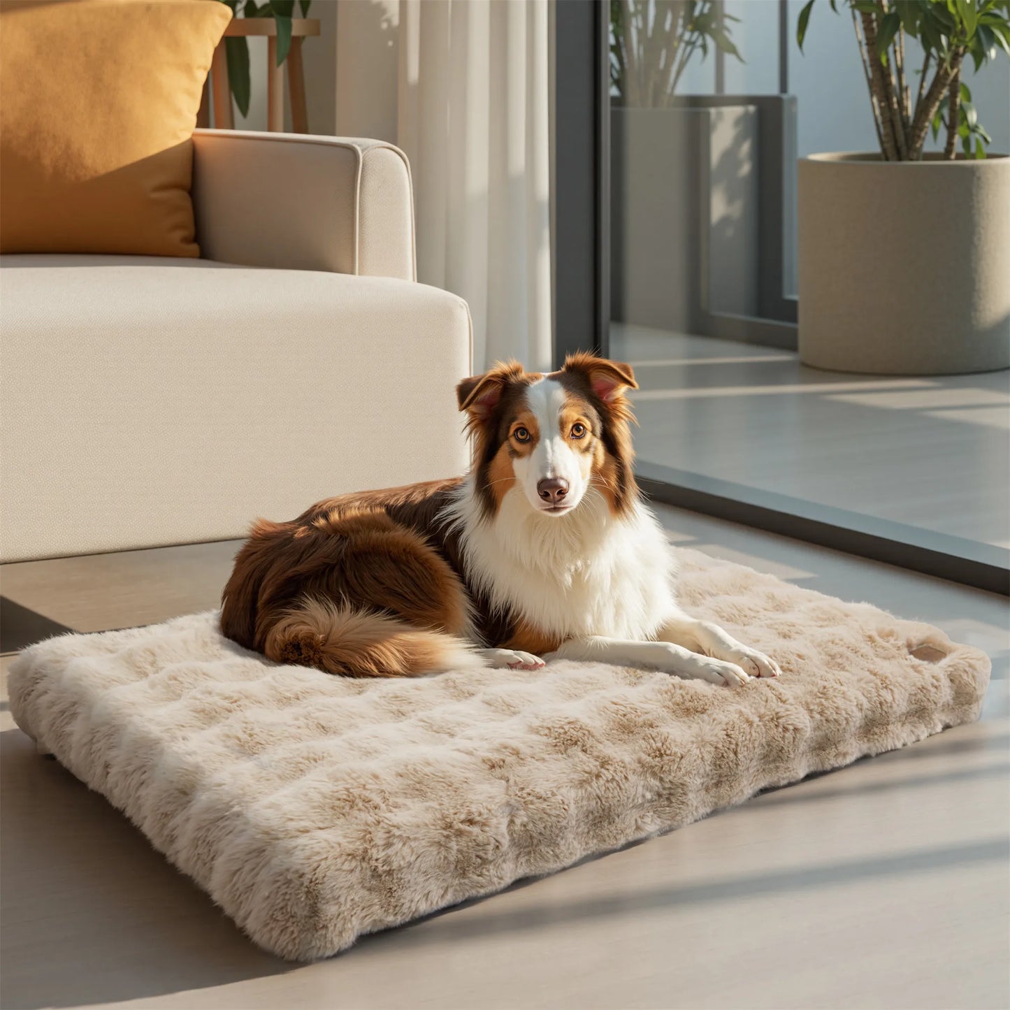 Fluffy Dog Crate Bed for Extra Large Dogs, Plush Faux Fur Crate Pad, Calming Anti Anxiety Dog Bed, Washable Soft Warm Crate
