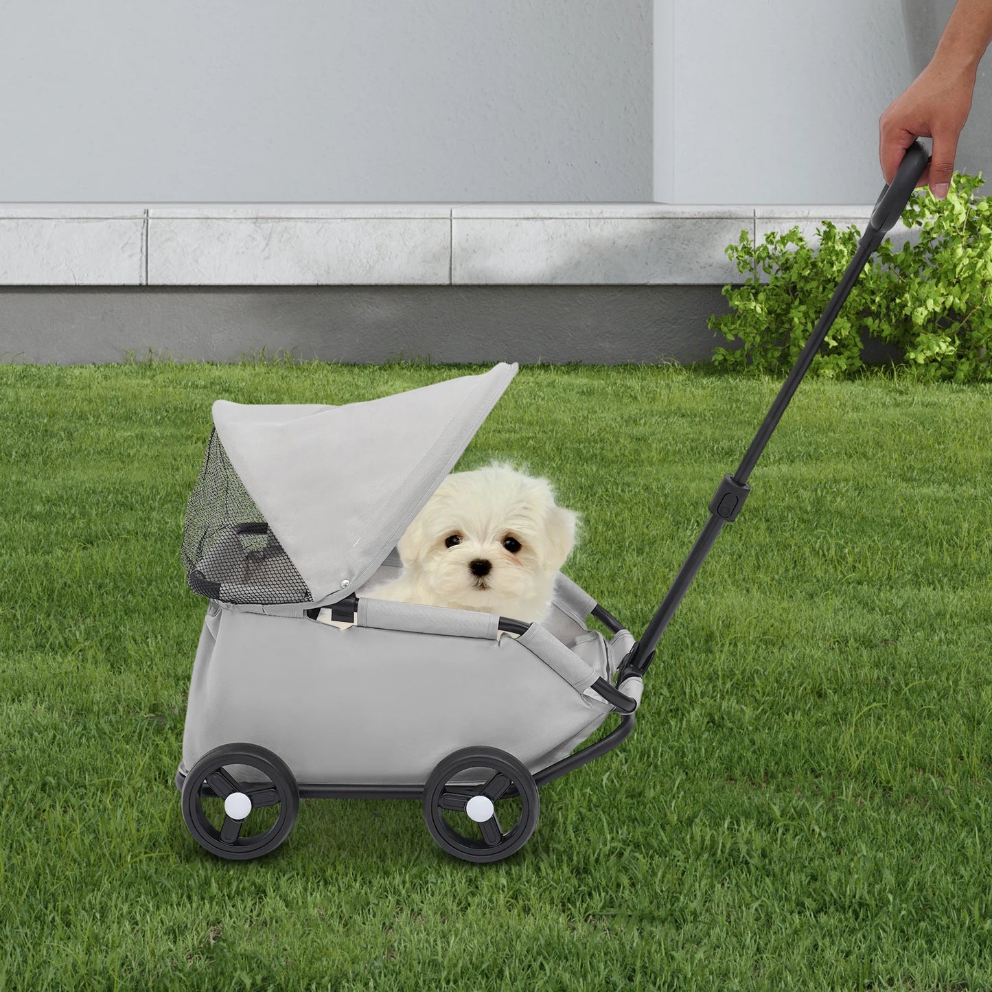 Pet Stroller for Shopping, Walking, 7kg/15.43lbs Load Capacity, Grey / Black Optional, Folding Cart with 4 Wheels for Small Dogs
