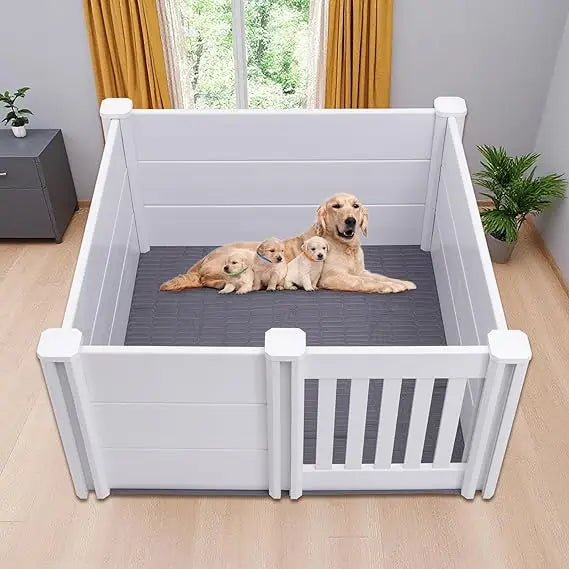 Whelping Box for Dogs,38 × 38 ×19in Whelping Box for Puppies with Adjustable Height Door,PVC Puppy Playpen,Puppy Whelping Suppli