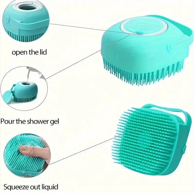 Pet Bathing Brush  - Silicone Massage Scrubber for Cats & Dogs, Gentle Lather Maker, Waterproof & Easy Clean (Blue/Green)