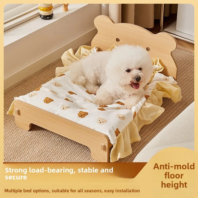 Wooden Dog Bed Four Seasons Universal Teddy Small Dog Summer Special Bed Suspended Off-the-und Pet Wood Bed
