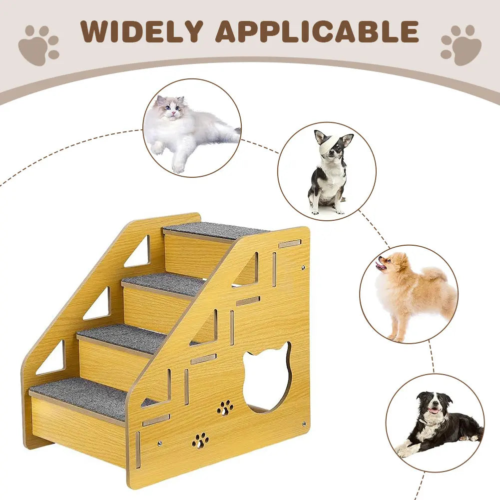 4-Step Wooden Pet Stairs Nonslip Carpeted Cat and Dog Steps Dog Stairs Ramp Sofa Ladder for Dogs and Cats for Bed