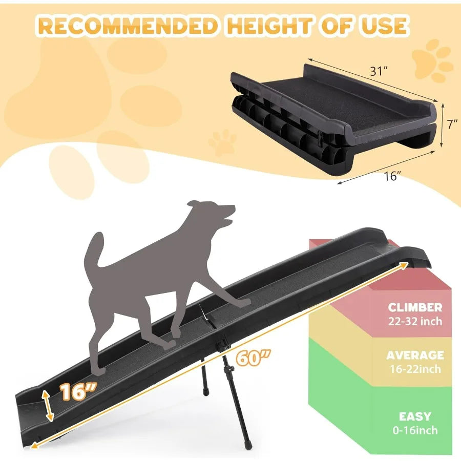 Folding Dog Ramps 62L Portable Pet Ramp for Large Dogs SUV Cars Lightweight Cat Ramp NonSkid Surface Steps for High Bed Stairs