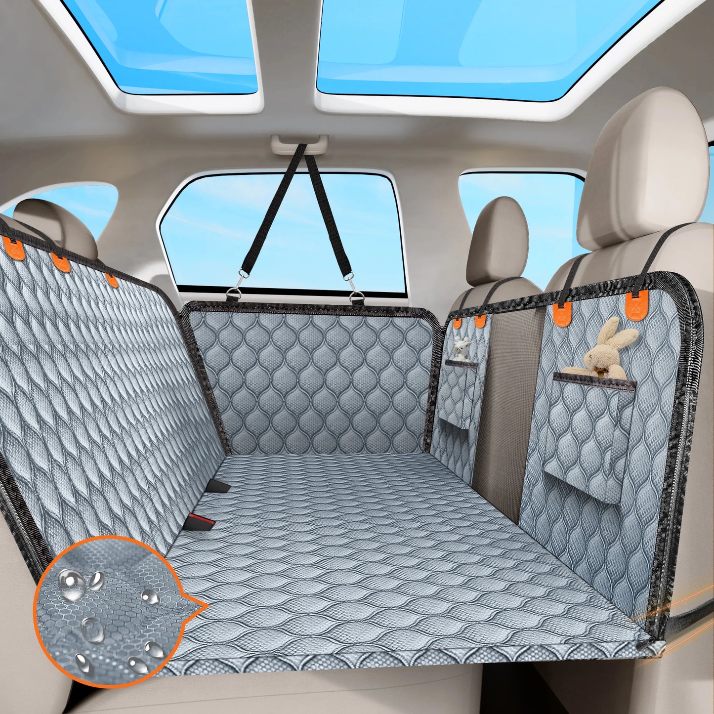 Back Seat Extender for Dogs Holds 400LBS Non-Slip Dog Car Seat Cover for Backseat Hardbottom Waterproof  for Car Universal Size
