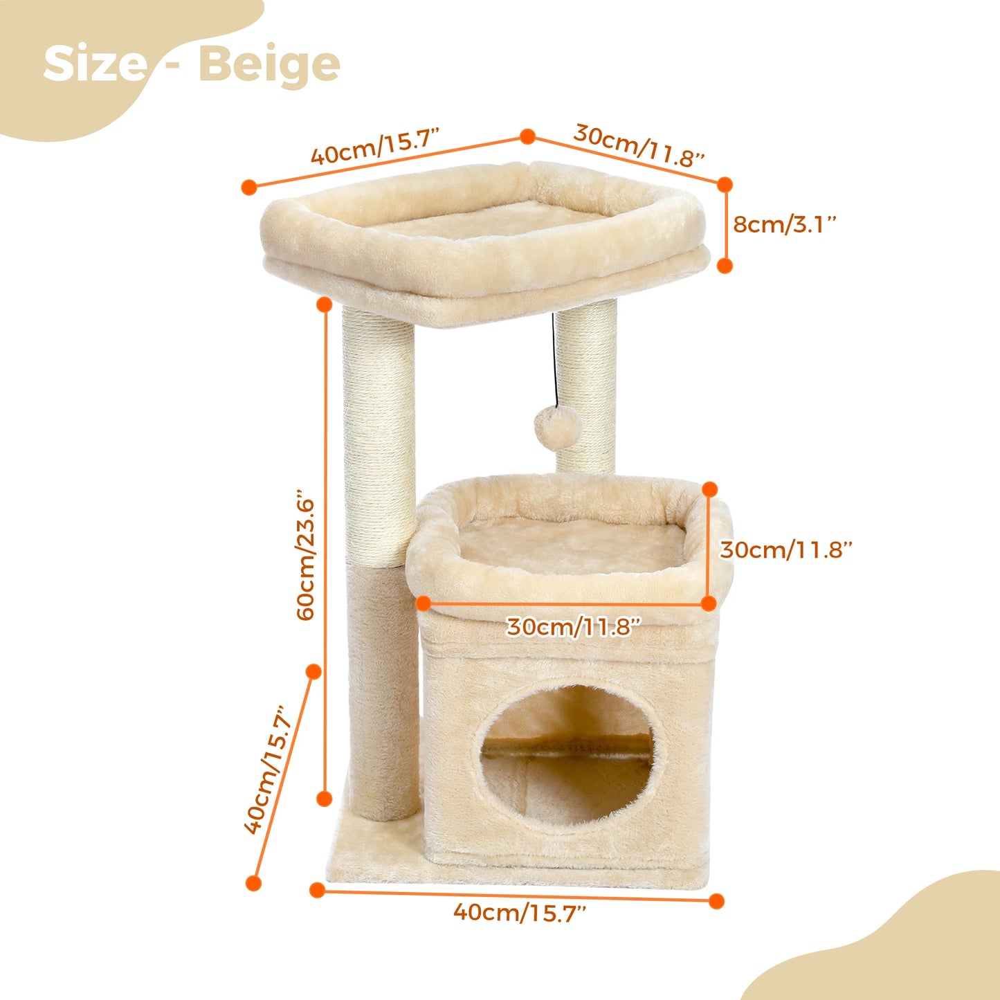 Cat Tree with Natural Sisal Scratching Post,Comfortable Condo,Spacious Top Perch,Cat Accessories,Toy,Cat Tower for Indoor Cats