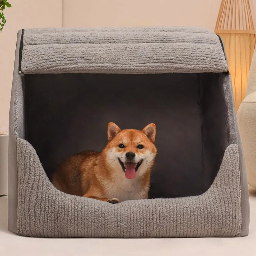 Dog Bed House, Cozy Dog House Indoor, Memory Sponge, Plush Dog Cave Bed Crate Cushion with Non-Slip Bottom