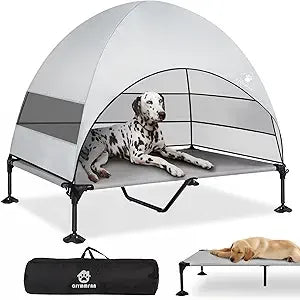 Elevated Dog Bed with Upgraded Canopy, Raised Outdoor Dog Tent with Powerful Anti-Slip Feet, Portable Pet Cot with Larger Shade,
