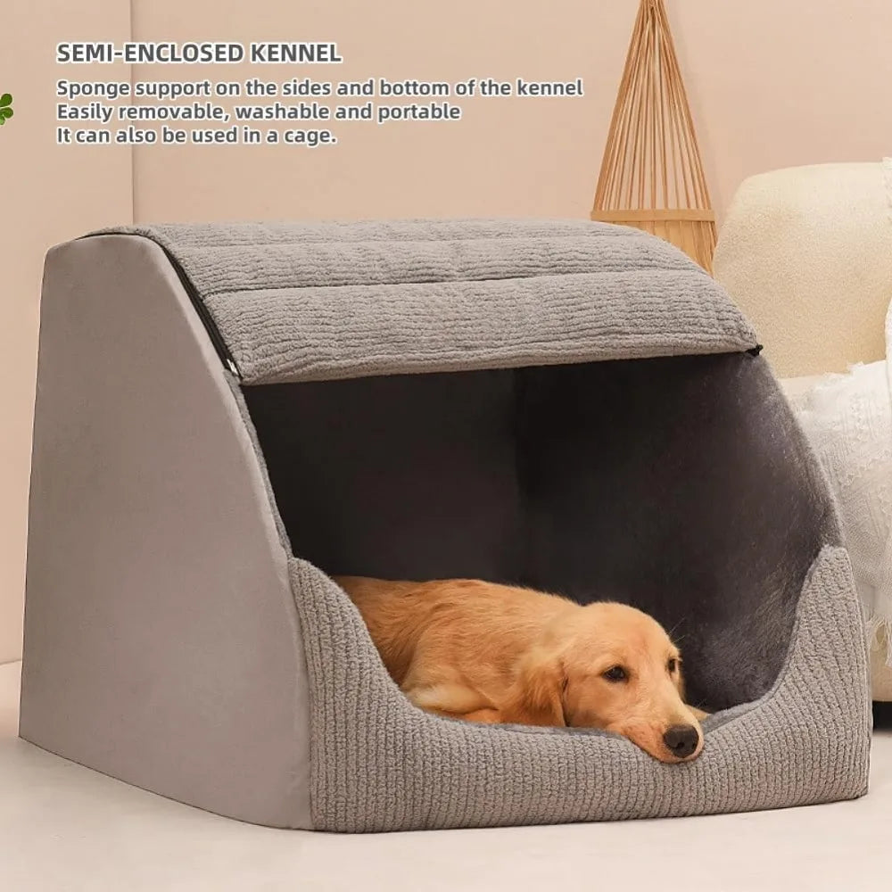 Dog Bed House, Cozy Dog House Indoor, Memory Sponge, Plush Dog Cave Bed Crate Cushion with Non-Slip Bottom
