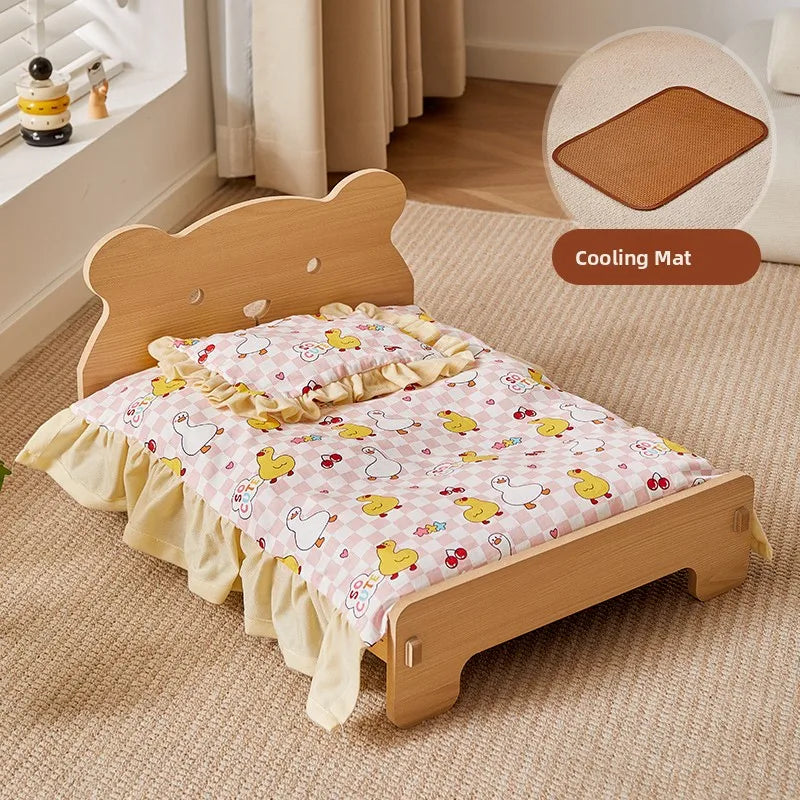 Wooden Dog Bed Four Seasons Universal Teddy Small Dog Summer Special Bed Suspended Off-the-und Pet Wood Bed