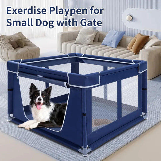 Puppy Playpen Indoor for Small Pets,Dog Play Pen with Gate, Portable Oxford Fabric Pet Exercise Pen, Anti-Tipping Enclosure