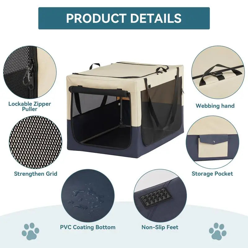 Adjustable Fabric Dog Crate - Travel Design with 3 Doors, Strengthened Sewing, Durable Iron Pipe Frame