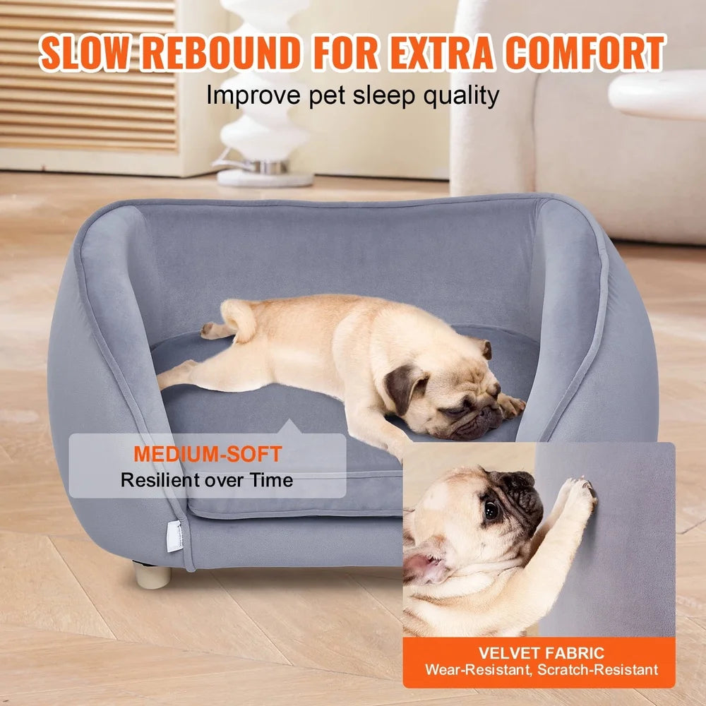Comfortable Pet Sofa Bed Small Dogs Cats Scratch-Resistant Velvet Durable Wood Frame Easy Clean Stylish Home Decor