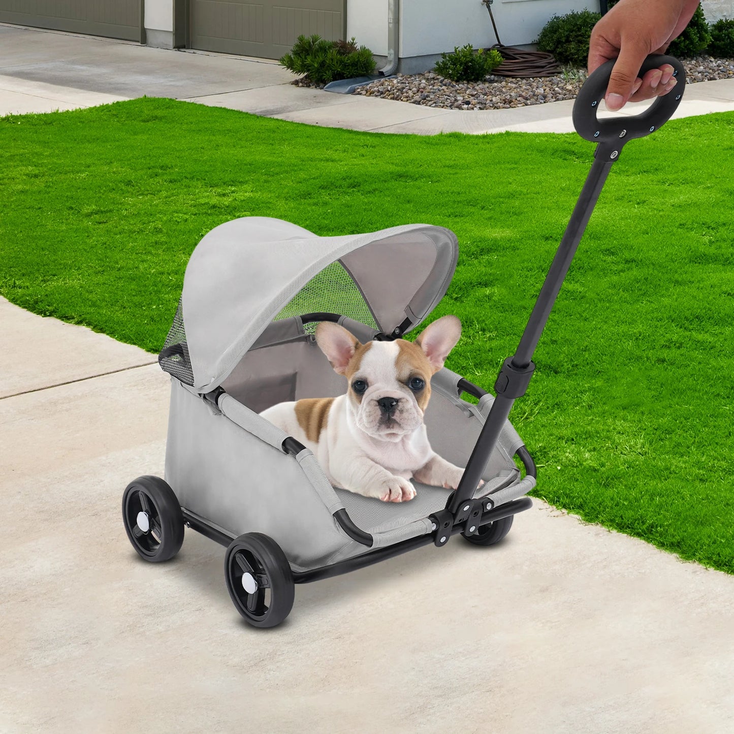 Pet Stroller for Shopping, Walking, 7kg/15.43lbs Load Capacity, Grey / Black Optional, Folding Cart with 4 Wheels for Small Dogs