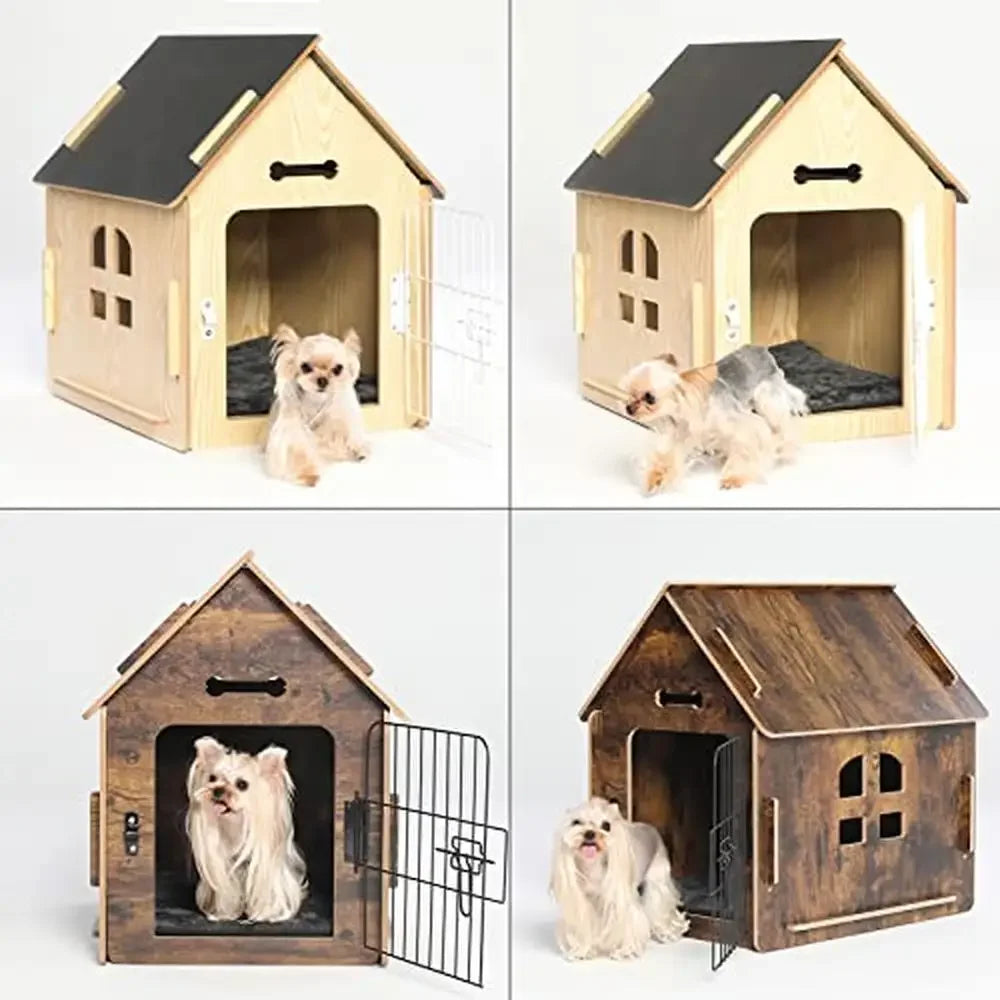 Small Pets Wooden Cartoon Dog House with Air Vents and Warm Dog Cave Cute Design Indoor Use Easy to Clean and Disassemble