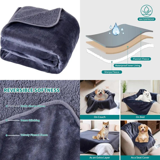 Waterproof Dog Blankets for Large Dogs Washable Super Soft Warm Fluffy Facecloth Sofa Car Bed Protector, Urine Proof Washable Ou