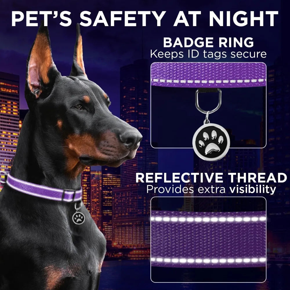 Reflective Dog Collar – Violet – S – Basic Nylon Pet Collar ，Quick Release Buckle ， Fits Small, Medium and Large Dogs, Puppies