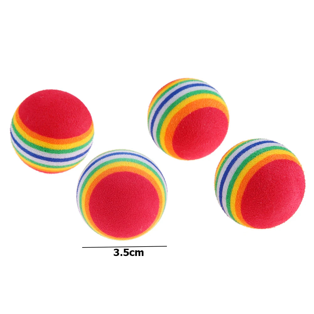 12pcs Kitten Colored Rainbow Toy Balls Lovely Teasing Toy with Feather for Cats