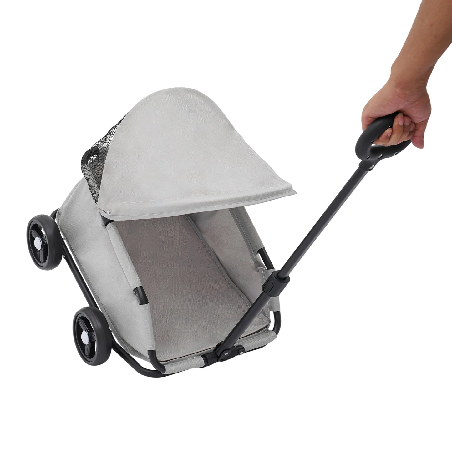 Pet Stroller for Shopping, Walking, 7kg/15.43lbs Load Capacity, Grey / Black Optional, Folding Cart with 4 Wheels for Small Dogs