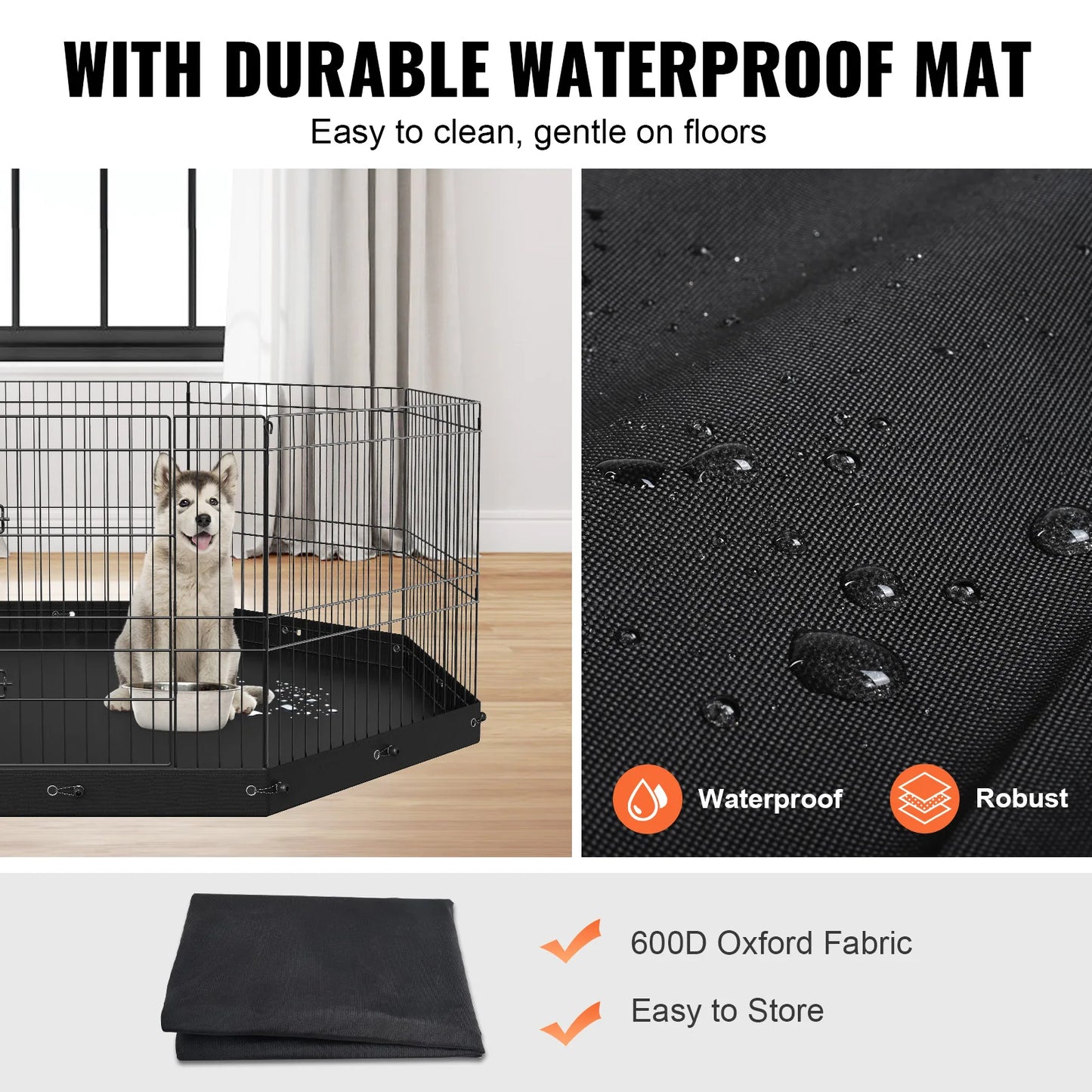 SucceBuy Dog Playpen 8 Panels Foldable Metal Dog Exercise Pet Fence with Bottom Pad Cover for Puppy Outdoor Camping Yard Kennel