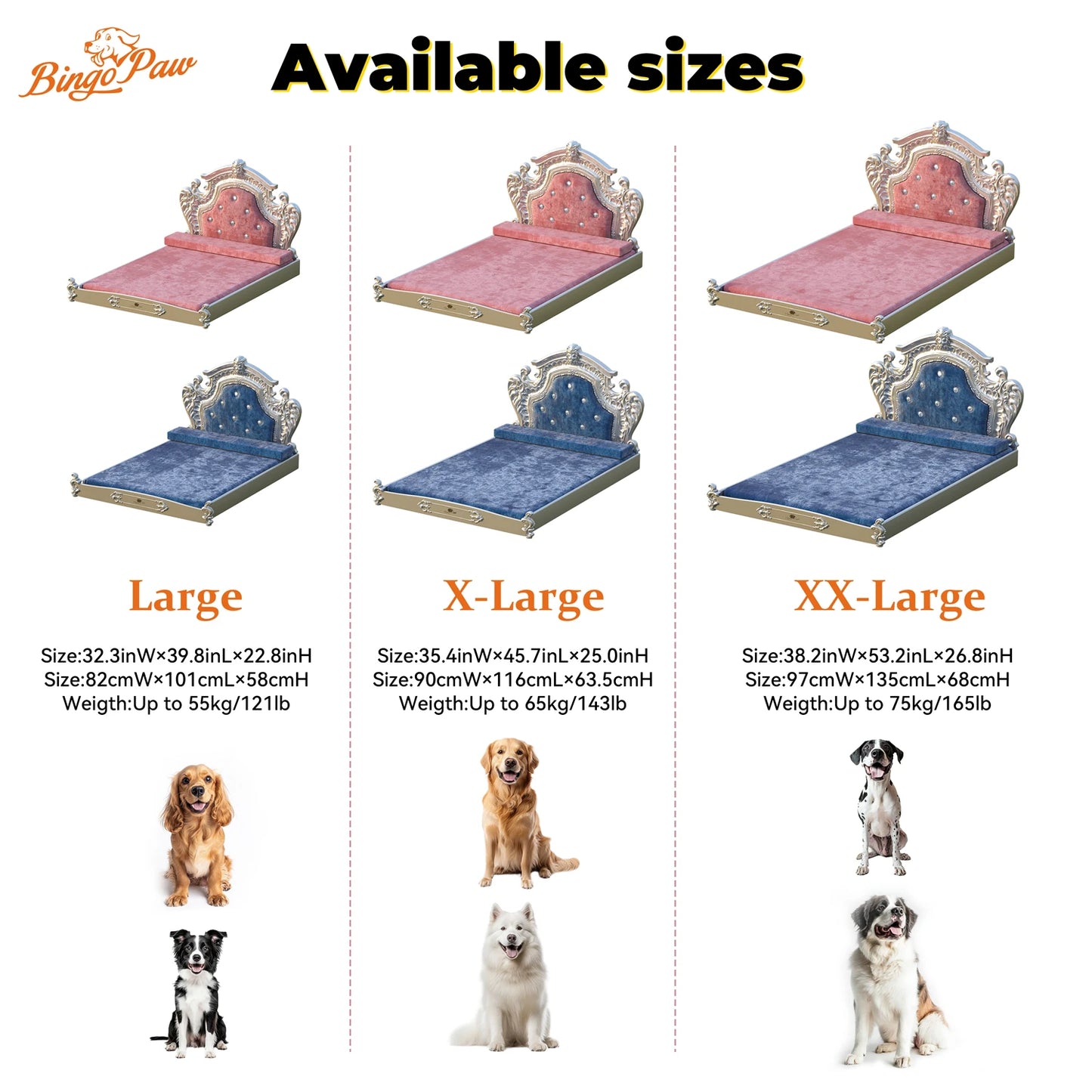 Luxury Pet Bed with Headboard, Washable Dutch Velvet Cover, Dog and Cat Bed, High Elastic Sponge, XXLarge
