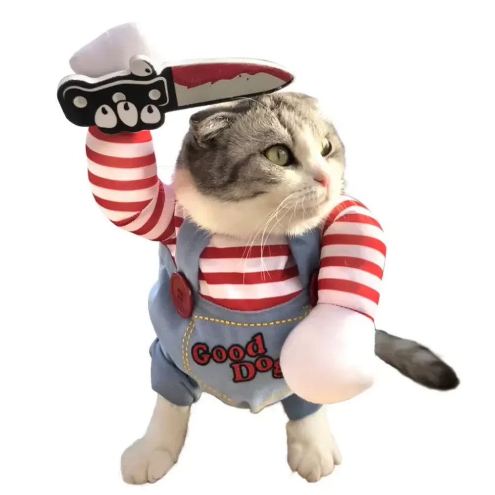 Pet Halloween Costume  Pet Clothes Chucky Dog Cat Cosplay Clothing Deadly Doll Holding A  Coat Pet Costume Apparel Pet clothes