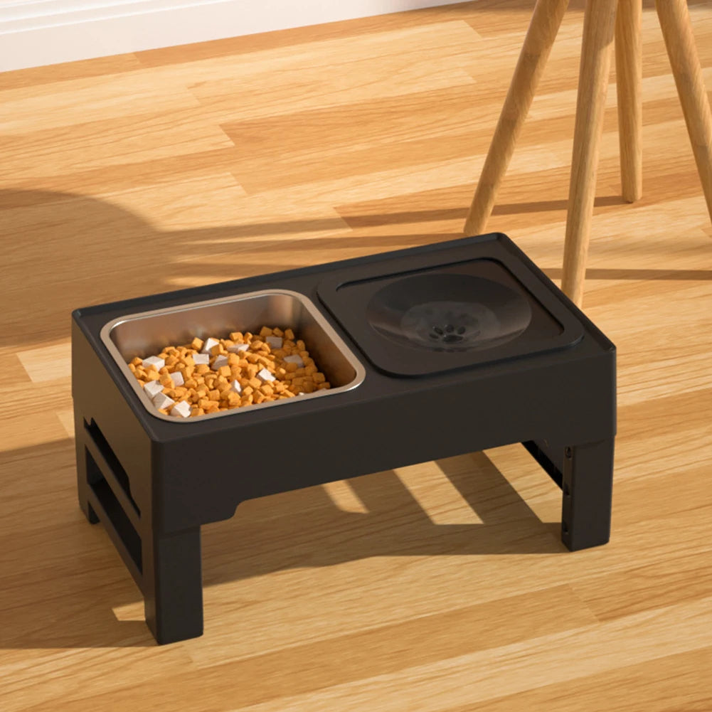 Elevated Dog Food Slow Feeder 4 Adjustable Heights Raised Dog Bowl Stand with Stainless Steel Bowls Anti Slip Dog Water Bowl