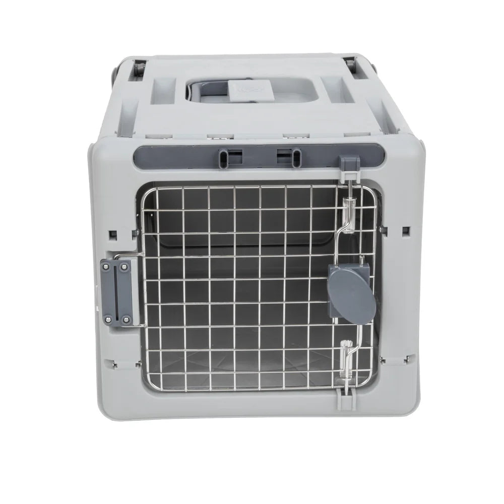 Collapsible Plastic Dog Kennel Portable Foldable Pet Carrier with Locking Metal Gate Ventilation Indoor Outdoor Use