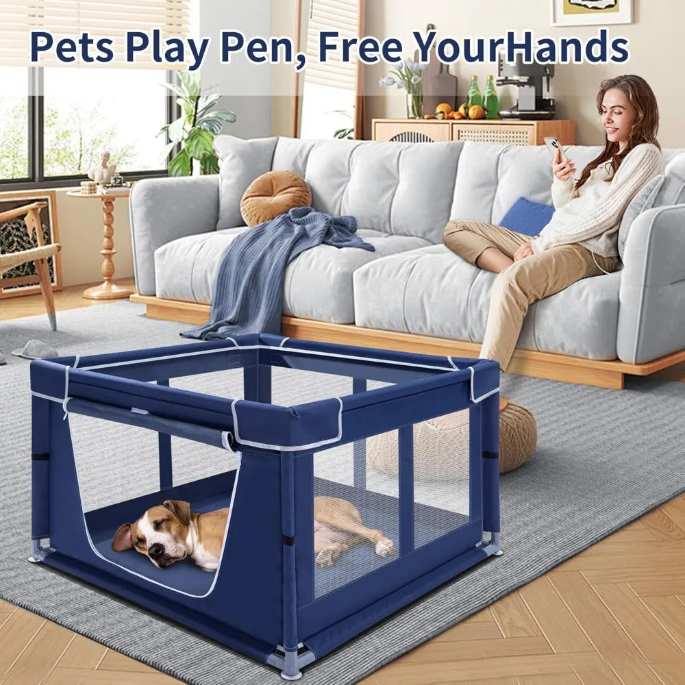 Puppy Playpen Indoor for Small Pets,Dog Play Pen with Gate, Portable Oxford Fabric Pet Exercise Pen, Anti-Tipping Enclosure