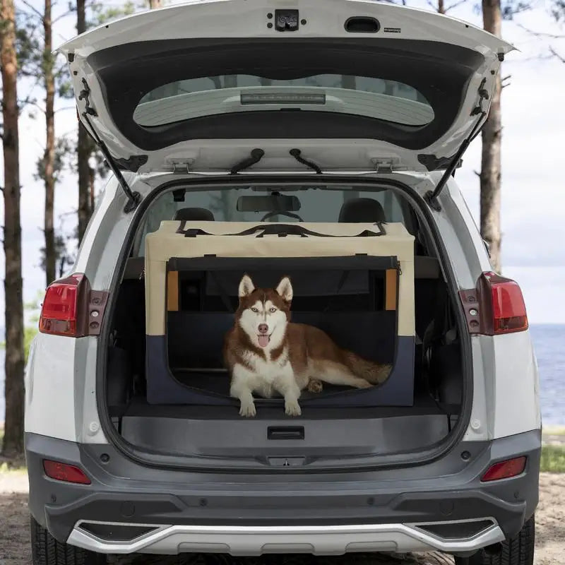 Adjustable Fabric Dog Crate - Travel Design with 3 Doors, Strengthened Sewing, Durable Iron Pipe Frame