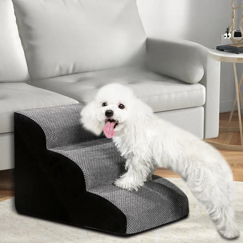 Pet Safety Ramp with 1-3 Steps for Dogs Cats and Teddy Bears Washable Dog Stairs for Sofa Bed Easy To Assemble Small Staircase