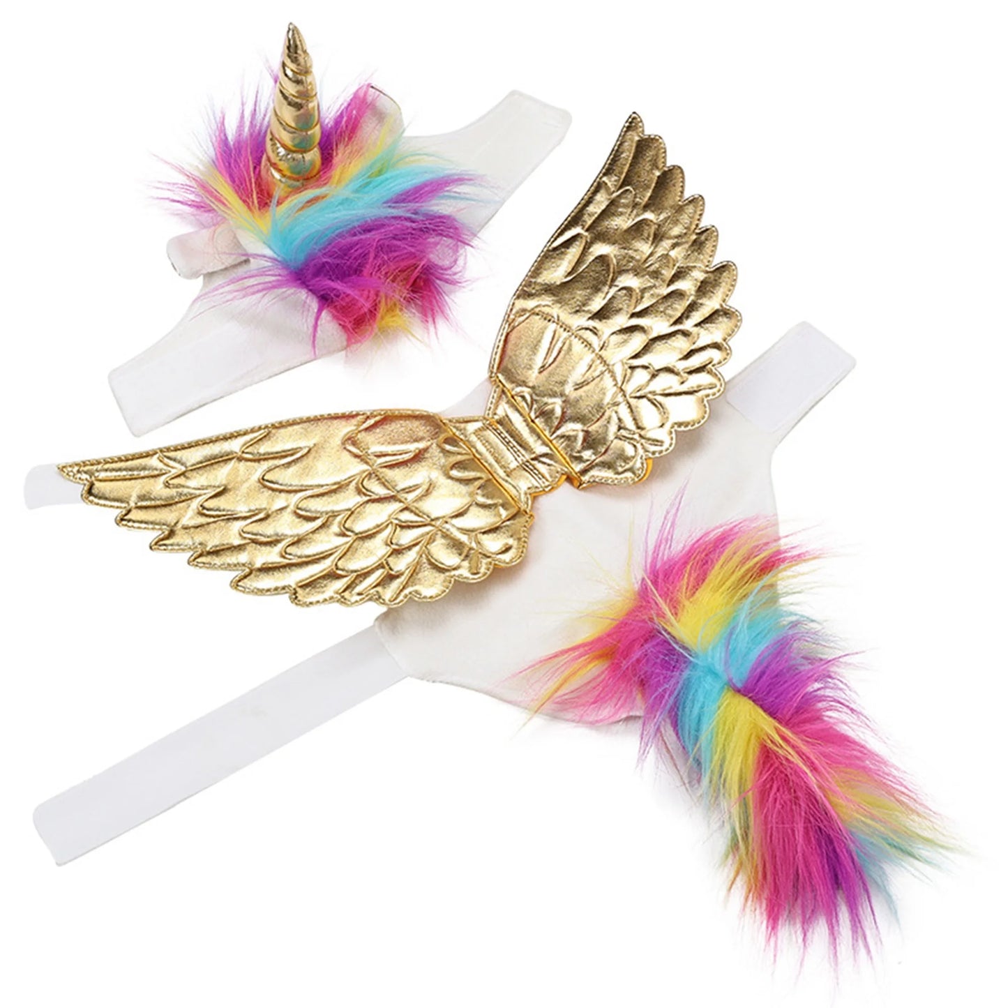 Funny Pet Cat Unicorn Costume Set with Horn Wings and Rainbow Mane - Adorable Cosplay Outfit for Halloween Party Supplies and