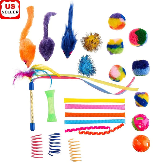 24 Piece Assorted Cat Toys Set Fun Interactive Play Variety Indoor Cats Engaging Chasing Pouncing Exercise Portable Activity