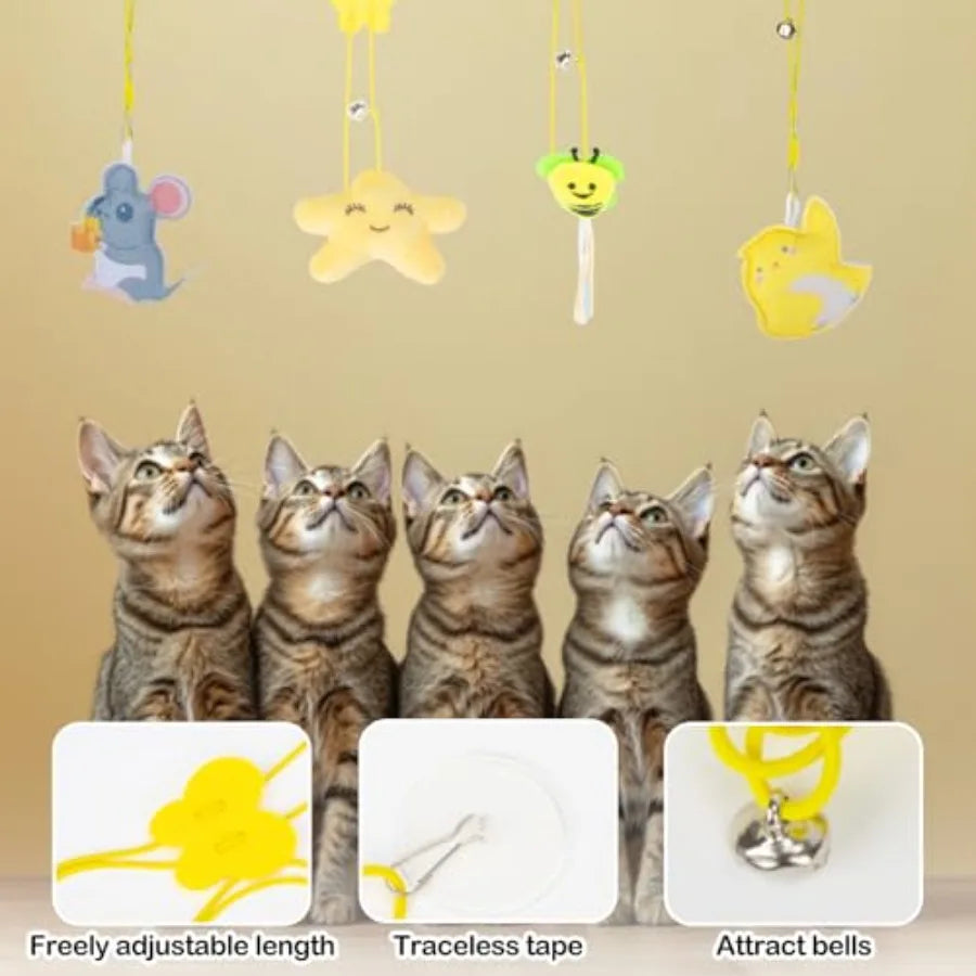 4 Pcs Cat Feather Toys Interactive Cat Toys for Indoor Cats Kitten Teaser Retractable Hanging Interactive Kitten Toys Suitable