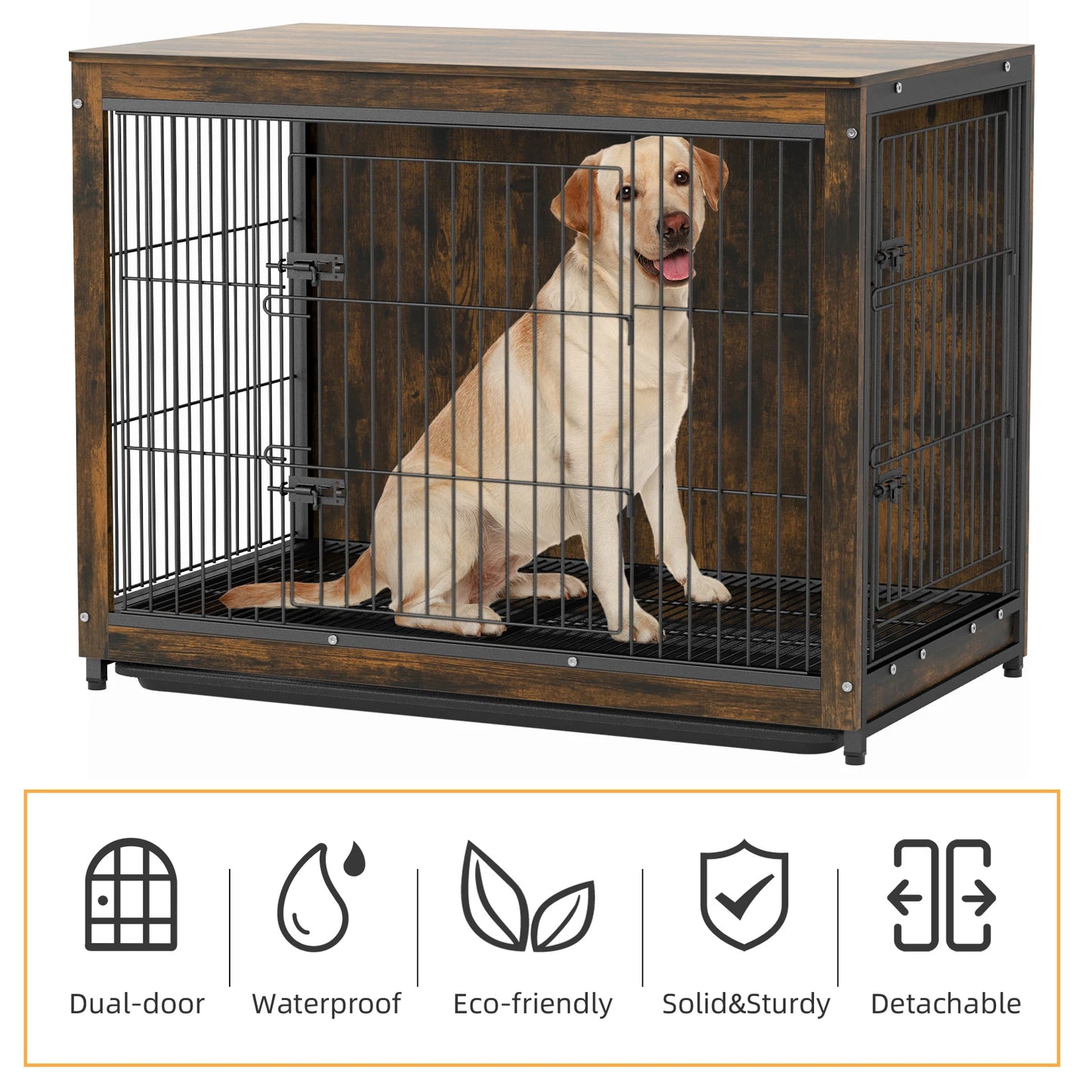 Spacious Dog Cage Furniture End Table Pet Kennel Crate Indoor Wooden Furniture Brown Medium and Large Animal Cage