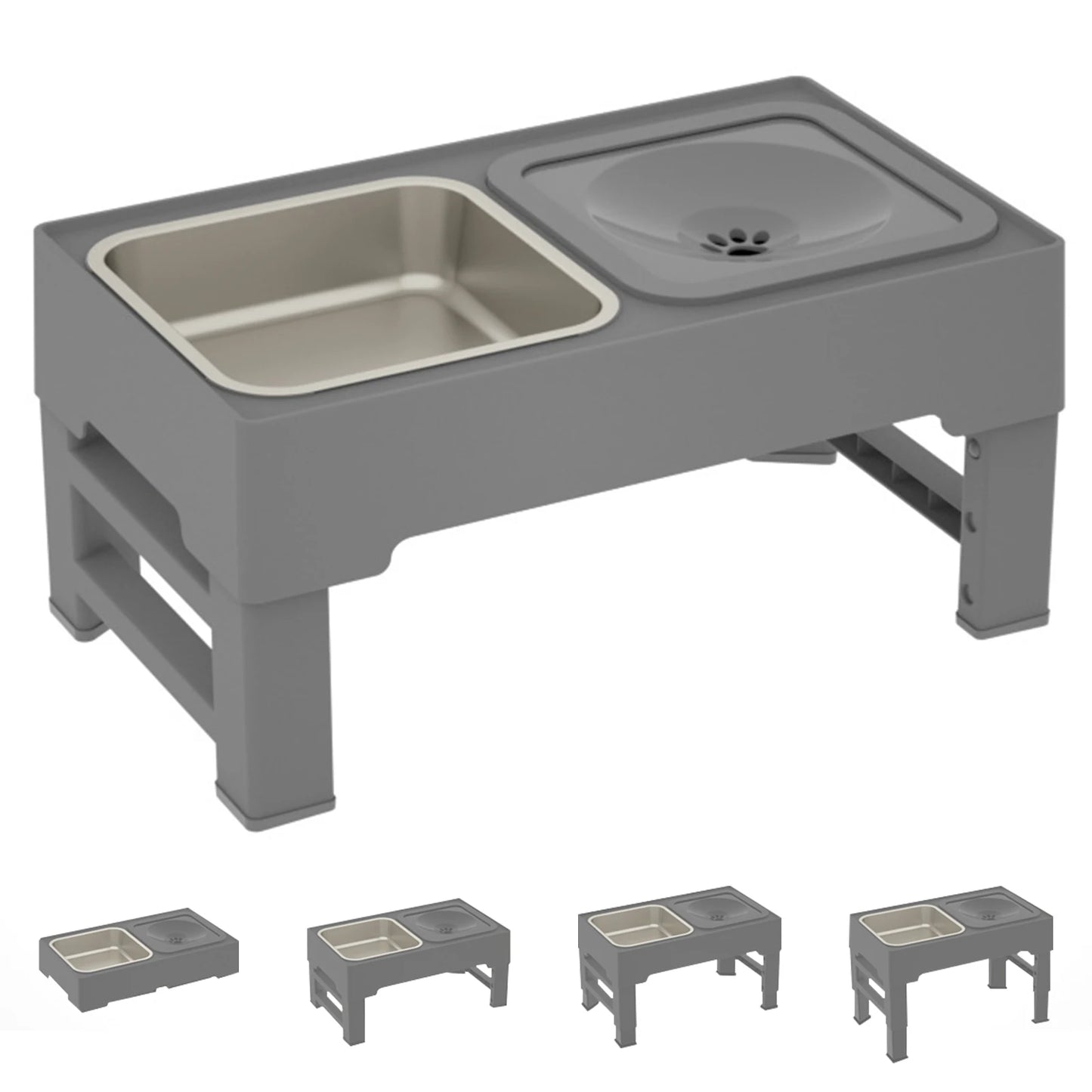 Elevated Dog Food Slow Feeder 4 Adjustable Heights Raised Dog Bowl Stand with Stainless Steel Bowls Anti Slip Dog Water Bowl