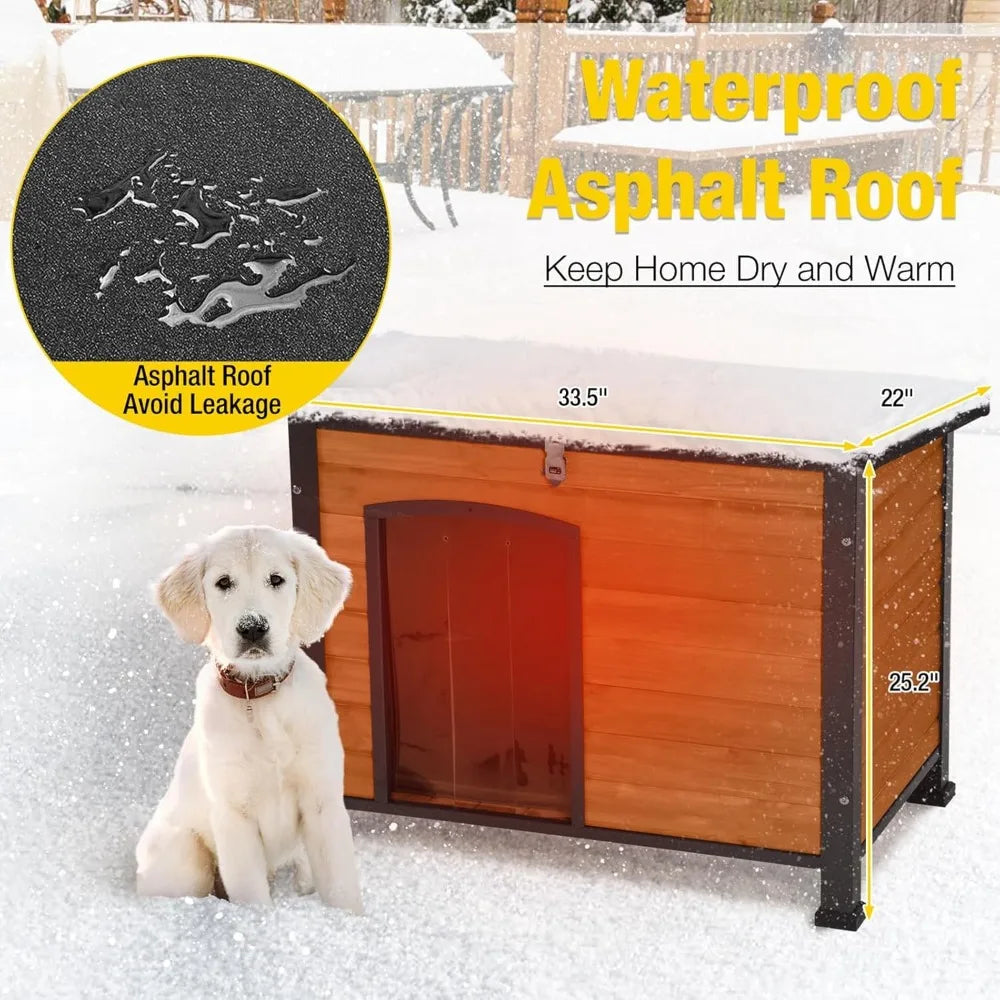 Dog House Outdoor Heated Dog Kennel with Insulated Liner & Heater for Winter Strong Iron Frame Large Dog Cage for Small